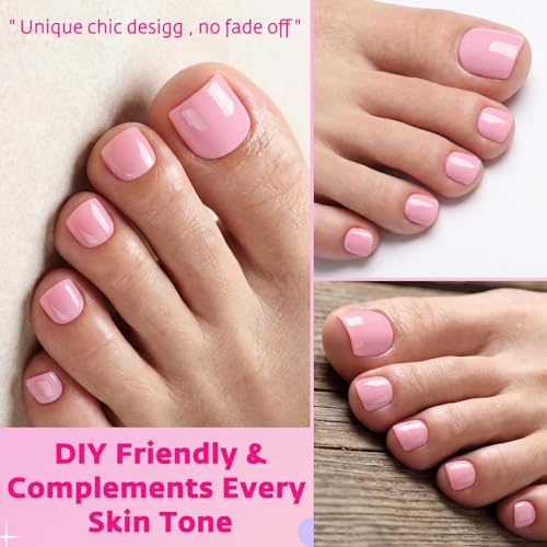 AddFavor Pink Press On Toenails - 144pcs 12 Sizes