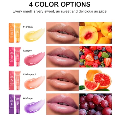 Lip Glowy Balm,4 Pack Fruit Glowy Lip Balm,Vitamin E Lip Glowy Balm Set Reduce Lip Lines, Enhance Lip Color,Moisturizing & Plump Quickly Replenishing Moisture and Relieving Dry Lips