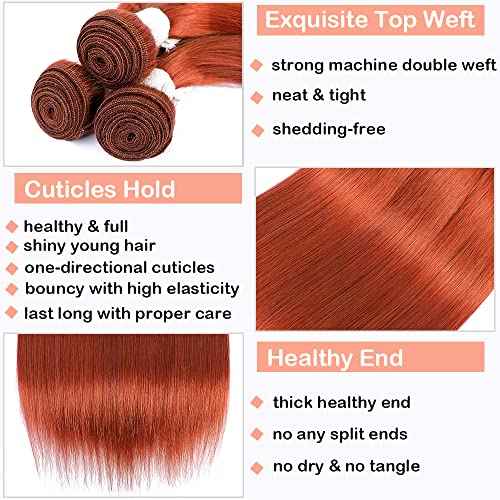 REMY Hair Brazilian Virgin 100% Human Hair Bundles Orange #350 color Hair Extension 20 Inch Straight Hair Extensions Weave Hair Human Bundles