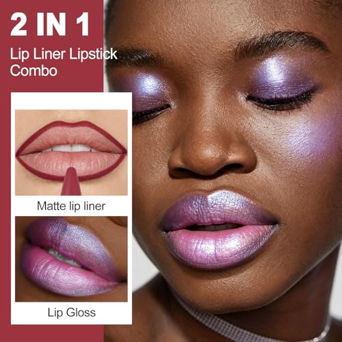 MAKI YIKA LGA08 Dark Purple Lip Liner & Silver Lip Gloss Set for Women