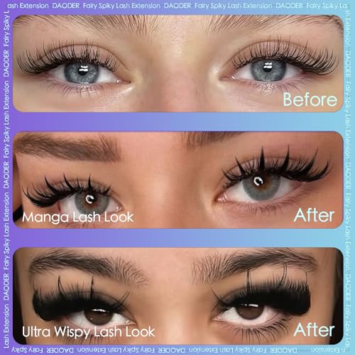 DAODER Spiky Lash Clusters Fairy Individual Lashes 14-22MM Manga Anime Cluster Eyelash Extensions Wet-Look Hybrid Lash Extensions D Curl Spikes Eyelash Clusters DIY At Home 280pcs