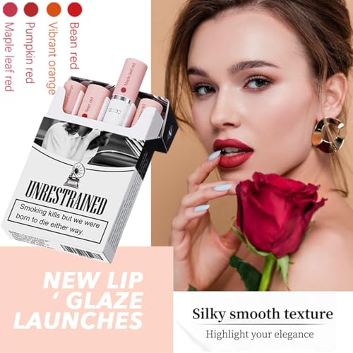 4 Colors Mini Tube Mate Velvet Lipstick, Long - Lasting 24H Waterproof Lip Tint,Vegan Beauty, Hydrating Red Lip Stain for Women, Non - Sticky Smooth Lip Makeup Set