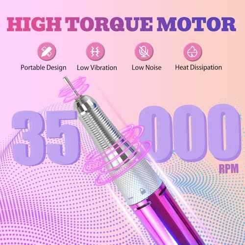 Nail Drill Portable Electric Nail File 35000RPM Electric Nail Drill Cordless Professional with Bits for Acrylic Gel Nails Nail E-File Machine Manicure Polishing for Salon Home (Snowflake Blue)