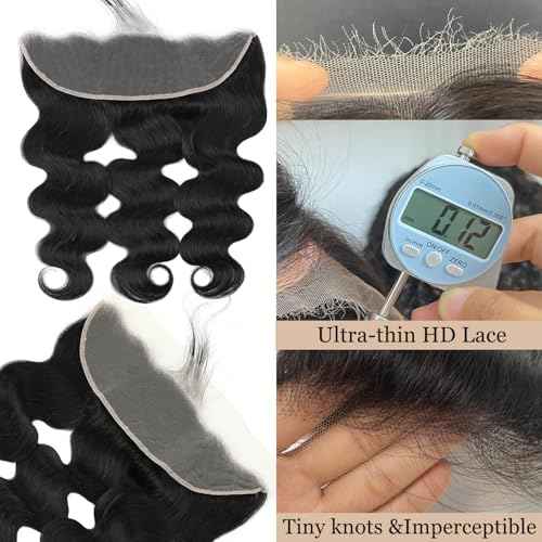 13x4 HD Lace Frontal Skinlike HD Body Wave Bleached Single Knots Ultra-thin Closure Virgin Human Hair 0.1 mm Pre Plucked Hairline Natural Black 16 Inch