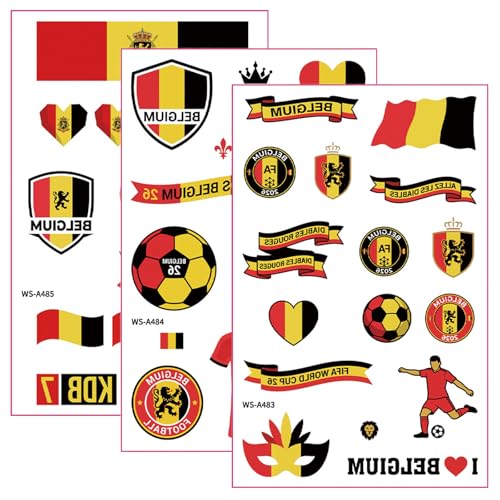 Belgium Temporary Tattoos - Belgian Flag & Lion Face Stickers