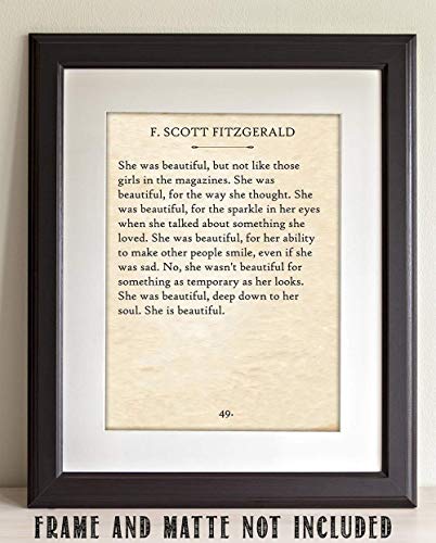 F. Scott Fitzgerald - She Was Beautiful - 11x14 Unframed Quote Book Page Print - Great Gift Under $15 for Husband, Wife, Boyfriend or Girlfriend?