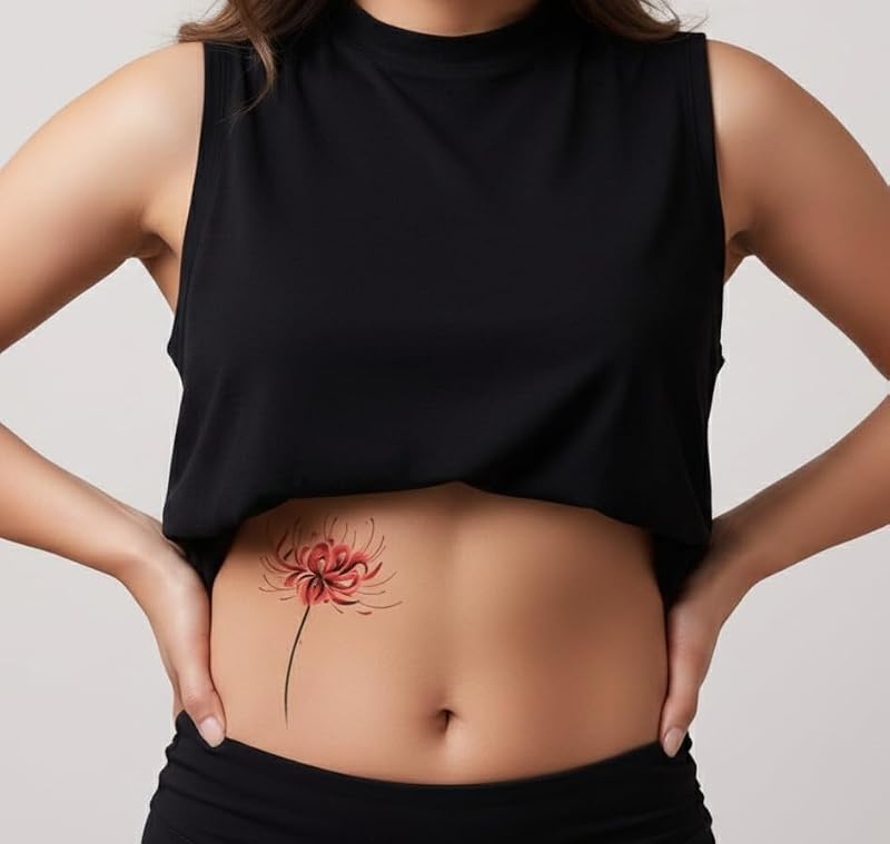 Red Spider Lily Temporary Tattoo - Waterproof Floral Design