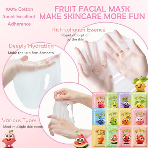 12-Pack Fruit Face Masks for Kids & Teens | Hydrating Sheet Mask Set