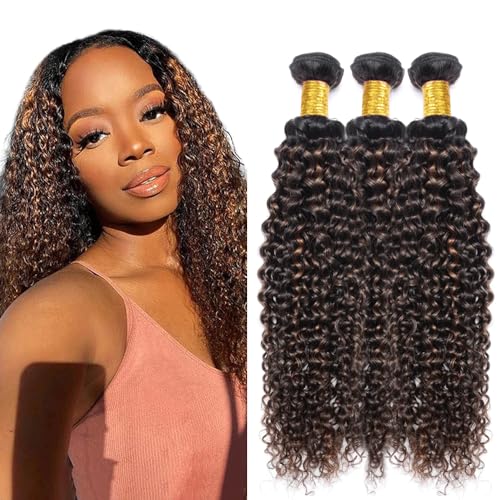 Fridnae 32" P1B30 Kinky Curly Wave Human Hair Bundles - Ombre