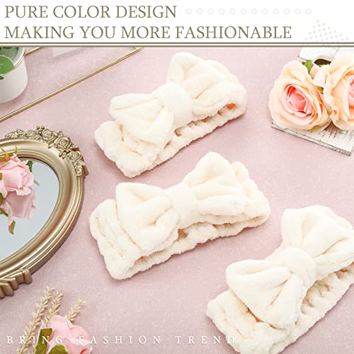 3-Pack Beige Bow Headbands for Makeup, Spa & Sports | Stretchable & Washable