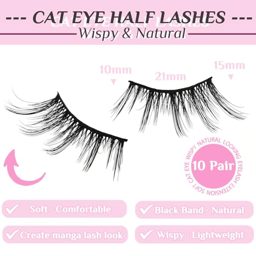 Half Lashes Cat Eye Wispy - Natural Look Manga Lashes 10 Pairs