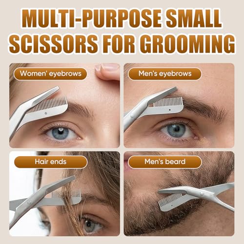 Eyebrow Scissors with Comb & Guard, Stainless Steel