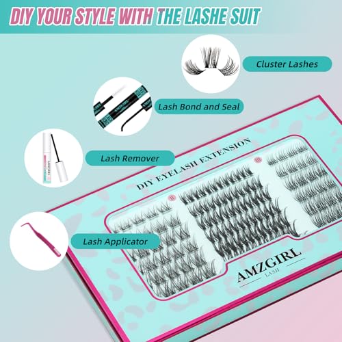 Lash Clusters Kit 144pcs Wispy Eyelash Extensions Kit 3 Styles Eyelash Clusters Individual Lashes Extension Kit with Lash Bond and Seal, Remover, Lash Tweezers DIY at Home(SMH,C-Mix8-16mm Kit)