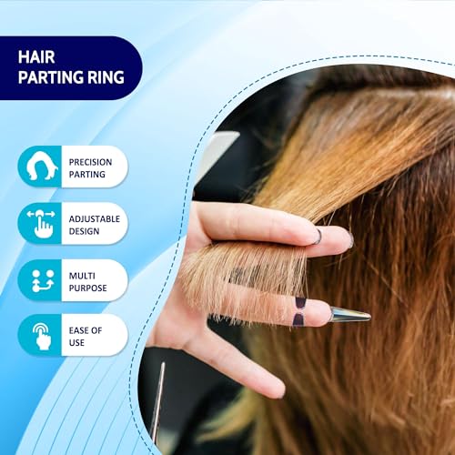 Beauty & Crafts 2PC Pro Hair Parting & Sectioning Rings-Stainless Steel Finger Tool for Precise Hair Styling and Extension Installations - Inculde Straight &Curved Ring with Box (Multi Rainbow)