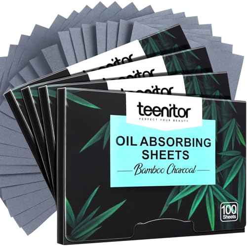 Teenitor 400 Counts Oil Blotting Papers for Face, Bamboo Charcoal Oil Absorbing Sheets for Oily Skin, Oil Blotting Sheets for Face, Oil Absorbent Pads Blotter Paper, Oil Face Wipes Large 10cmx7cm