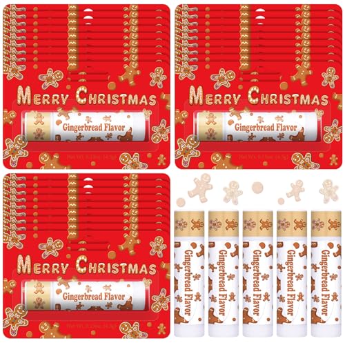 25 Pack Christmas Gingerbread Flavor Lip Balms Gifts Bulk Christmas Party Gifts Stocking Stuffers Small Thank You Appreciation Gifts for Women Men Staff Coworkers Employee Homeless