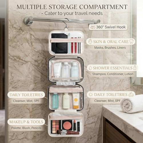 Travel Toiletry Bag for Women - Waterproof Hanging Organizer