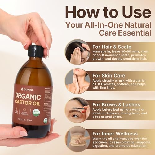 Zaynoo Organic Castor Oil 16.9oz Cold Pressed Vegan for Hair & Skin - Pack of 1