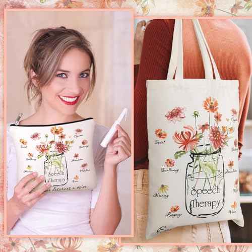 2 Pcs Christmas Speech Therapy Gifts Speech Language Pathologist Tote Bag with Cosmetic Bag Christmas Occupational Therapy Appreciation Gifts for Women St Slp Assistant Therapist
