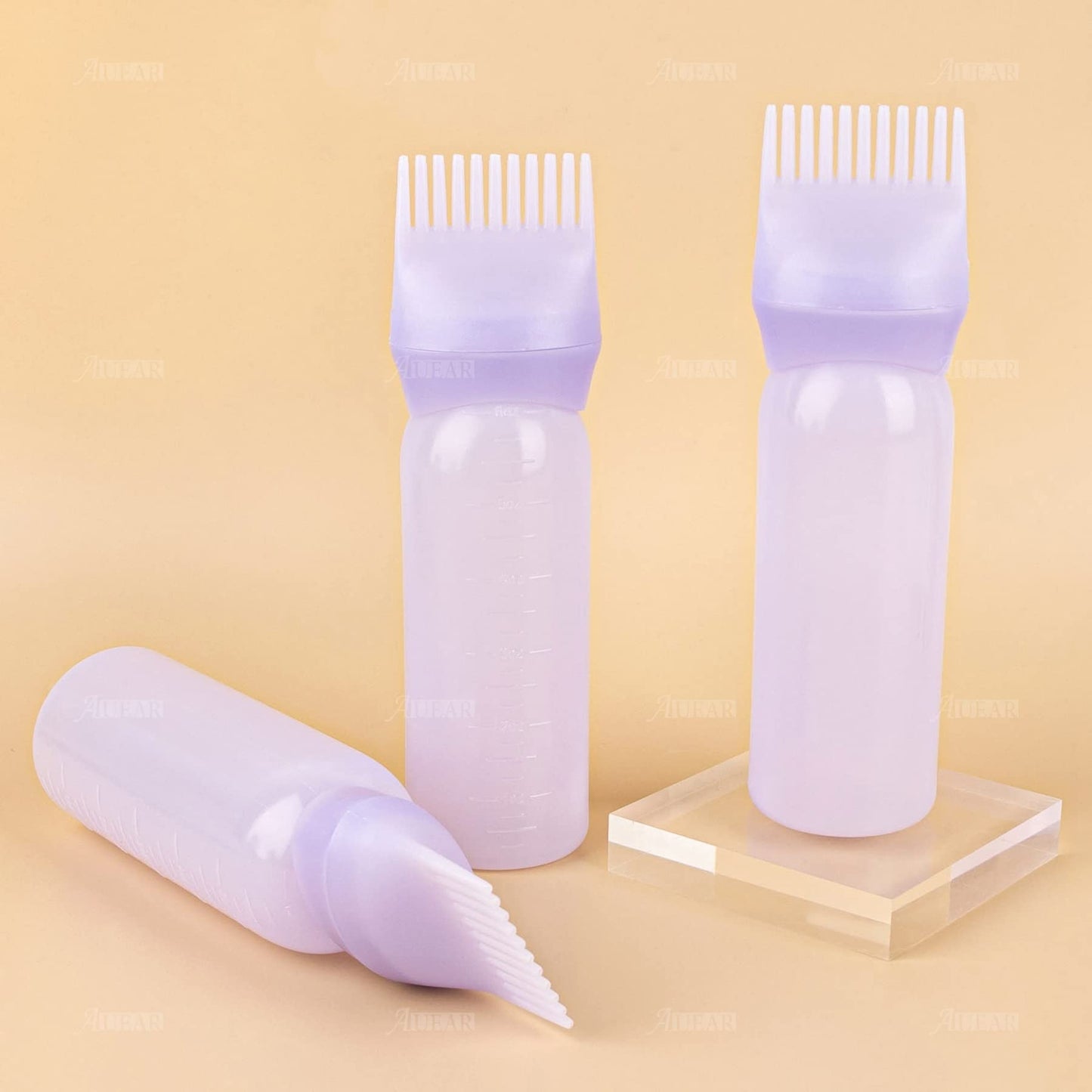 AUEAR, 3 Pack 6 Ounce Applicator Bottle Root Comb Hair Dye Bottle for Hair Coloring Dye Salon Care Plastic Squeeze with Graduated Scale