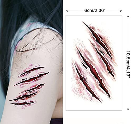 Halloween Scar Temporary Tattoos - 8 Sheet Waterproof Zombie Makeup