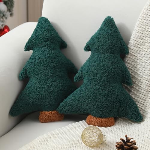 Allorry Christmas Pillows,Christmas Tree Pillow Set of 2 Cute Xmas Tree Shaped Plush Pillow Stuffed Christmas Decor for Party Home Sofa Cushion Bed Decorations(12.2 Inch) WL-006B