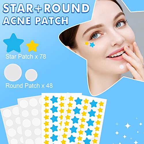 LESFEY 126 Patches Acne Patch Colorful Hydrocolloid Pimple Patch with Natural Tea Tree Oil, Cute Star and Round Shaped Acne Absorbing Cover Patch for Face Zits, Pimples, Blemishes, Spots Acne Dots