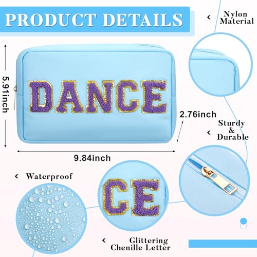 6 Pcs Dance Makeup Bag Chenille Cosmetic Bag with Letter Patches, Waterproof Portable Cheerleader Toiletry Zipper Pouch for Girls Women Teachers Appreciation Gifts (Pastel Colors)