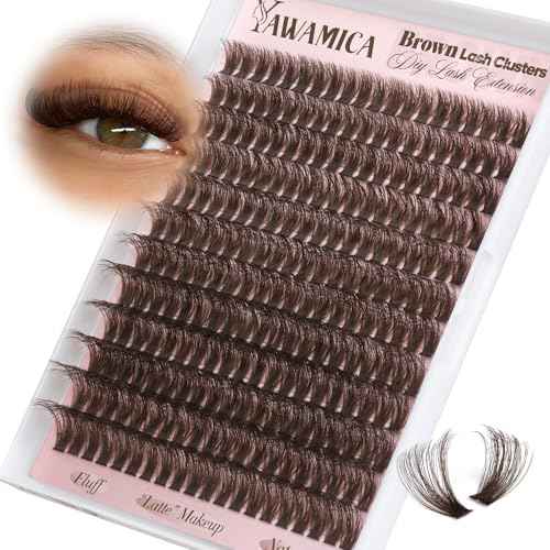 Dark Brown Lash Clusters 80D Fluffy Wispy Volume Cluster Eyelash Extensions D Curl 10?18mm Individual Cluster Lashes 240PCS Brown Eyelash Clusters DIY Lash Extension for Natural Glam Look by Yawamica