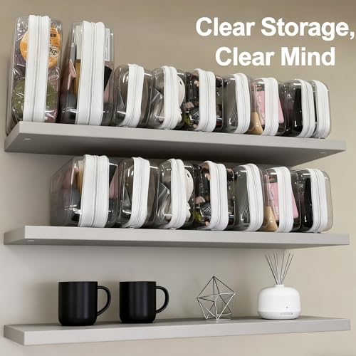12 Pack Clear Hard Shell Zipper Case (8 Small & 4 Medium), Hard Plastic Makeup Cases Pencil Case Pouches for Travel (4M+8S)