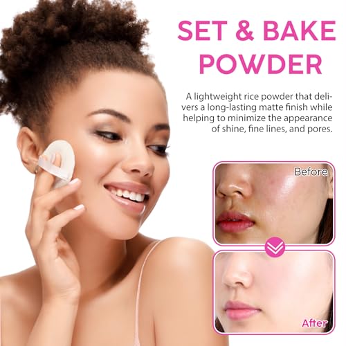Setting Powder for Makeup, Extra Fluffy Loose Face Powder Poof, Soft Natural Face Makeup for Uneven Skin Tone, Blendable Oil Free Powder Foundation,Talc Free,Vegan,Cruelty-Free, 24g (#3 Pink)
