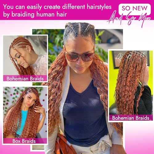 Gopukso 18-Inch Ginger Human Braiding Hair for Boho Braids - 50g (2 Bundles)