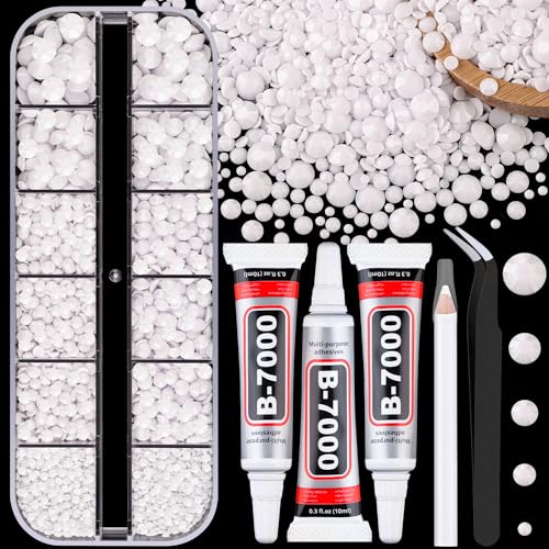 TINKRSTUFF White Flatback Resin Rhinestones with Glue Kit for Crafts & DIY - 1 Small Pack + 3x10ml Adhesive