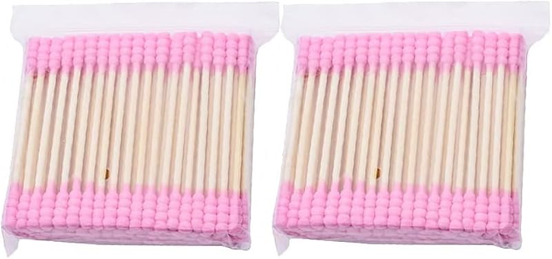 200 Pink Double-Head Cotton Swabs for Makeup & Ear Cleaning