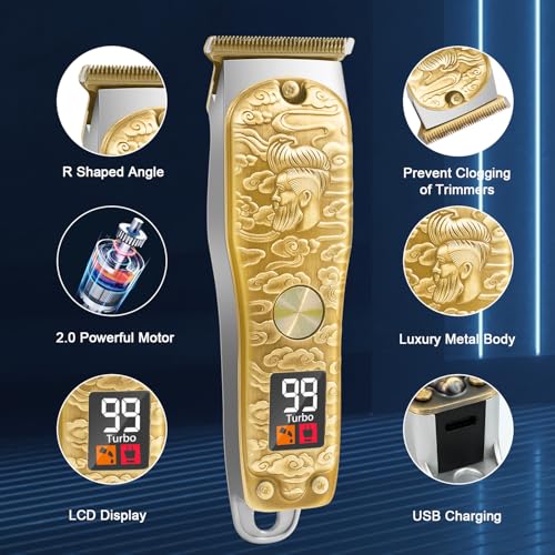 GEC Beard Hair Trimmer for Men Professional, Mustache T Blade Liners Trimmer Electric Shavers, Cordless Zero Gapped Edgers Clippers Barber Supplies,led Display,Grooming Cutting Kit£¬