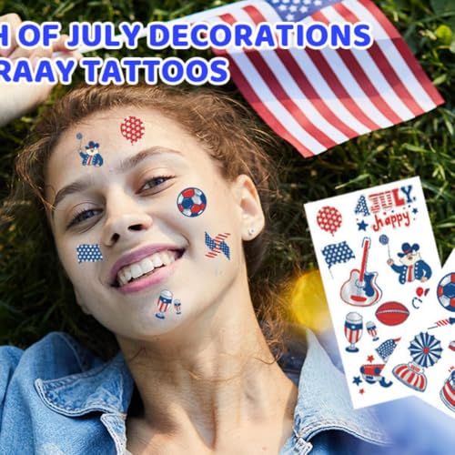 Maigitur Patriotic Temporary Tattoos 10 Sheets for 4th of July Party USA Flag Eagle Star Designs