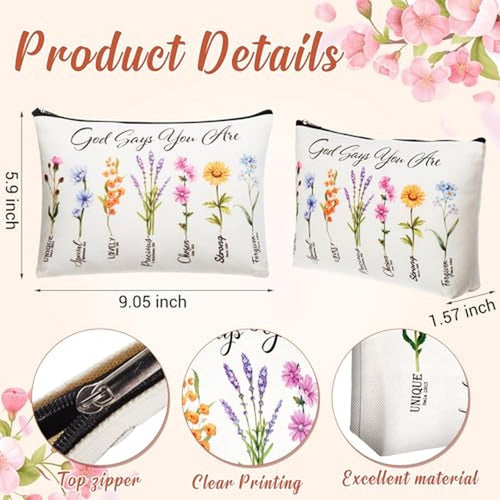 12 Pcs Christian Gifts for Women Christian Makeup Bags Bulk Christmas Group Gifts for Women Religious Bulk God Says You Are Cosmetic Bags with Inspirational Bible Verse(Elegant Style)