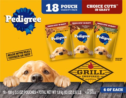 Pedigree Choice Cuts In Gravy Adult Soft Wet Dog Food 18-Count Variety Pack, 3.5 oz Pouches