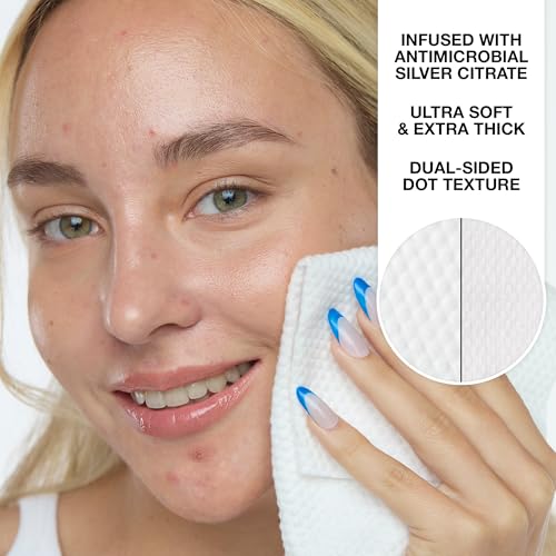 PEACE OUT Silver Shield Face Towels, Disposable Facial Towels for Sensitive Skin, Silver Citrate Infused, Dual Sided, Super Absorbent, Biodegradable, 30 Count
