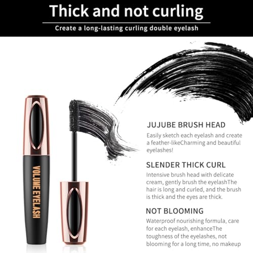 4D Silk Fiber Lash Mascara, Voluminous Fiber Mascara Waterproof & Smudge-Proof Long-Lasting 24 Hours No Flaking Longer Thicker Eyelashes, No Clumping, Extension Stays On All Day(3Packs)