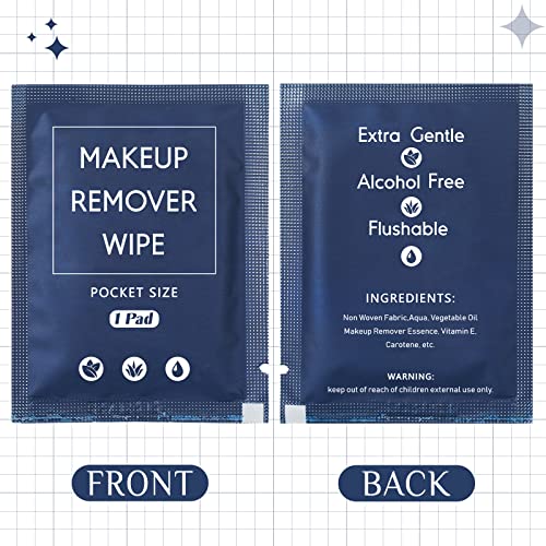 Demissle 200 Pieces Bulk Makeup Remover Wipes Individually Wrapped Face Cleansing Wipes Towelette Makeup Remover Cloth Pads for Face Cleansing Skin Care Makeup Remove (Blue)