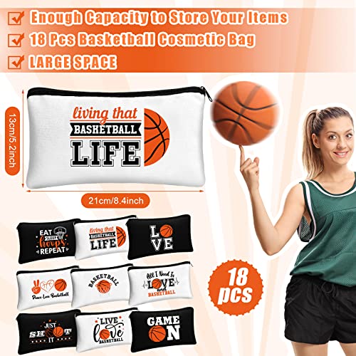 Moukeren 18 Pcs Basketball Gifts for Women Girls Basketball Makeup Bag Accessories Funny Travel Bags Cosmetic Zipper Pouch for Team Players Sport Lovers, 8.27 x 5.12 Inch