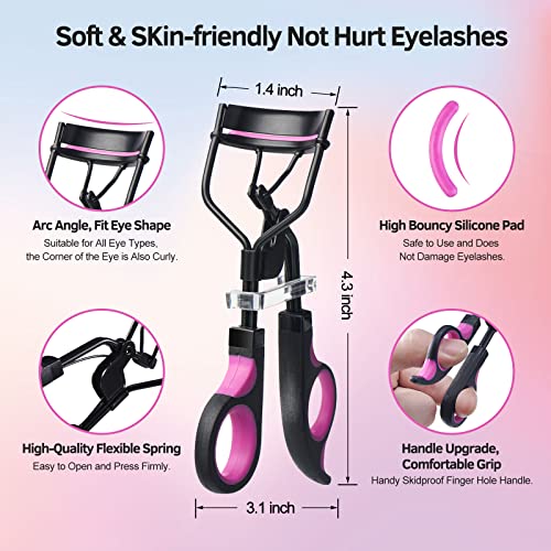 Eyelash Curler Kit with 10 Refill Pads, Tweezers & Eyebrow Brush