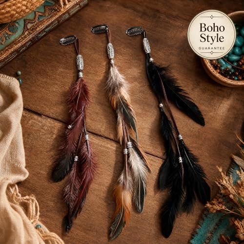 6Pcs Clip In Feather Hair Extensions with Comb - Boho