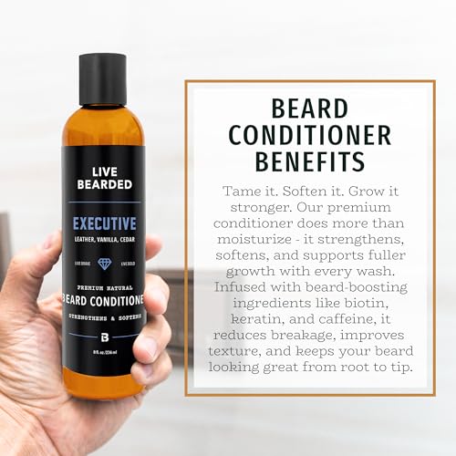 Live Bearded Beard Conditioner, 8 fl oz - Strengthens and Softens Facial Hair - Made in the USA - All-Natural Ingredients with Biotin, Caffeine | Executive Scent - Cedar, Vanilla