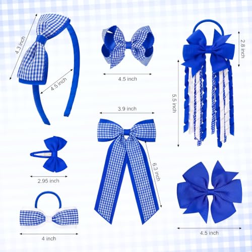 DEEKA 13-Piece Royal Blue Gingham Hair Accessories Set for Girls