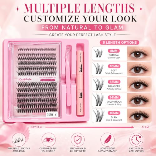 Natural Lash Clusters Kit 120Pcs | CC-Curly 8-16MM Clear Band