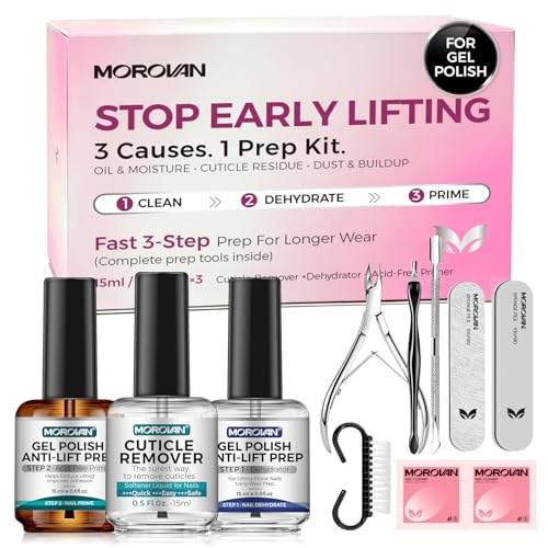 Morovan 10PCS Nail Prep & Care Kit with Dehydrator, Primer, Cuticle Remover & Manicure Tools - Complete DIY Gel Nail Set