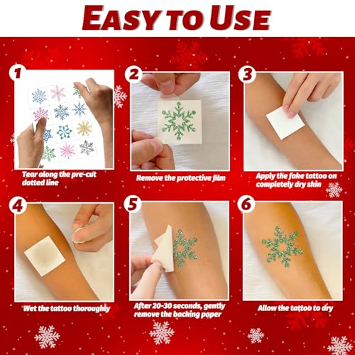 Winthrop 96 Pcs Snowflake Temporary Tattoos for Kids, Pre-Cut Winter Tattoos, Christmas Party Favors, Holiday Goody Bag Stuffers, Classroom Game Prizes