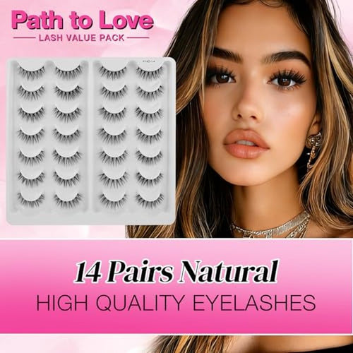 14 Pairs Natural Wispy False Eyelashes - Waterproof Mink Strips